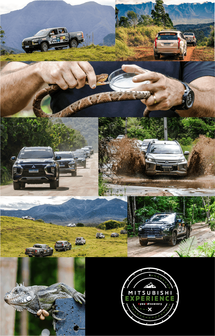 Foto de uma estrada de terra com um veículo da Mitsubishi participando do Mitsubishi Experience
